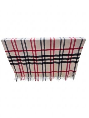 ​Nordstrom 100% Cashmere Throw 52" x 60" Beige Plaid Fringe Blanket Nova Check
